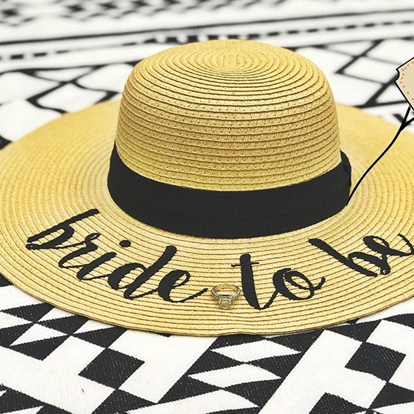 Bride to be floppy half beach hat straw hat new - Picture 3 of 3